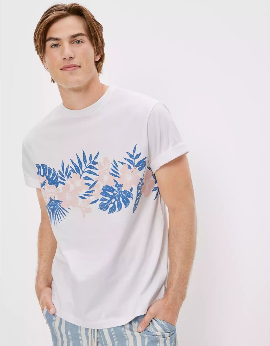 T Shirts American Eagle AE Super Soft Floral Blanche Homme | DMD-65008282